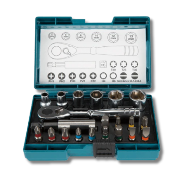 MAKITA JUEGO DADO 1/4 + PUNTAS 21 PCS #B-54081