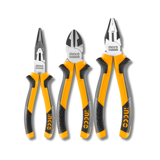 SET ALICATES INGCO JUEGO UNIVERSAL + CORTE + PUNTA LARGA 3 PIEZAS HKPS28318