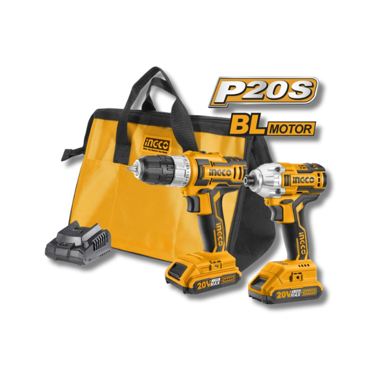 KIT TALADRO + ATORNILLADOR DE IMPACTO INGCO 20V 2 PIEZAS CKLI2006