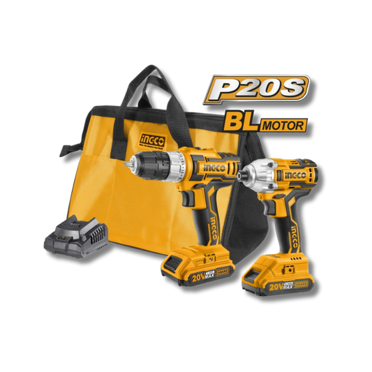 KIT TALADRO + ATORNILLADOR DE IMPACTO INGCO 20V 2 PIEZAS CKLI2006
