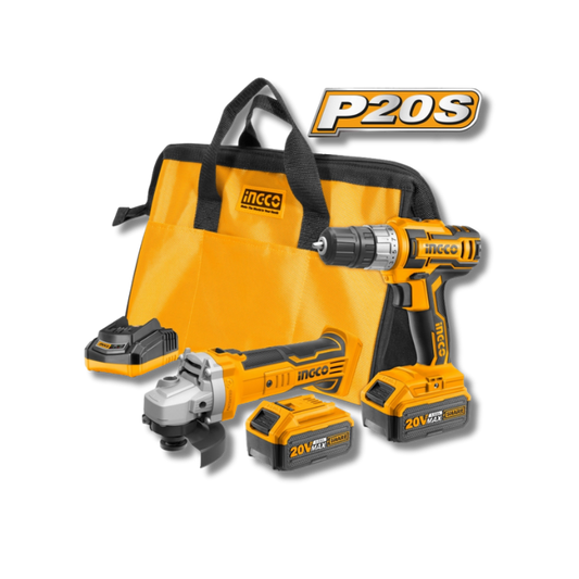 KIT TALADRO + ESMERIL ANGULAR INALÁMBRICO INGCO 20V CKLI2009 2 BATERÍAS 4.0AH