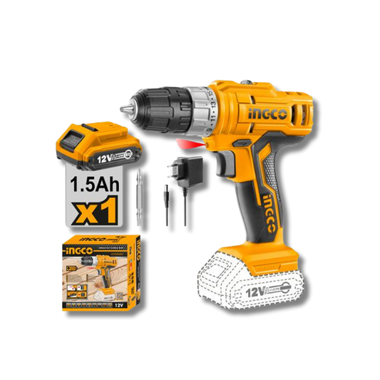 TALADRO ATORNILLADOR INALÁMBRICO INGCO 12V CDLI1221 2 VELOCIDADES 25NM